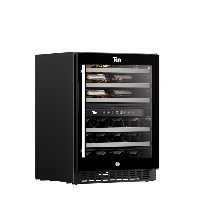 Cava de Vinos Doble Temperatura Capacidad 46 Botellas WC2T46 TKN Estantes de Madera Cava Empotrable o Freestanding