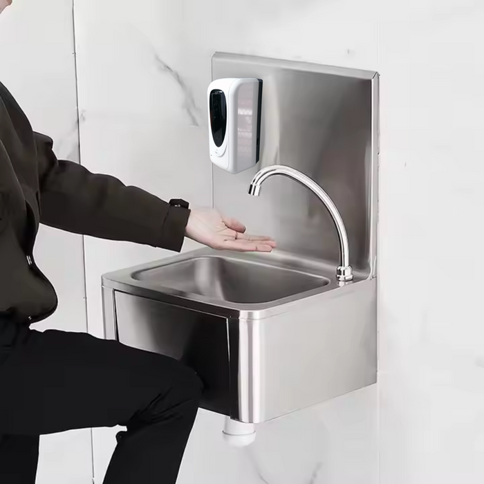 Lavamanos de Acero Inoxidable de Montaje a Pared con Válvula de Rodilla, Contracanasta y Cuello SPKHW-LP Teknikitchen