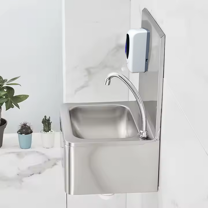 Lavamanos de Acero Inoxidable de Montaje a Pared con Válvula de Rodilla, Contracanasta y Cuello SPKHW-LP Teknikitchen