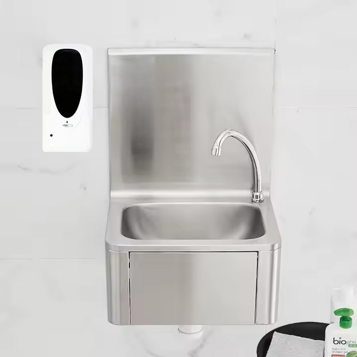 Lavamanos de Acero Inoxidable de Montaje a Pared con Válvula de Rodilla, Contracanasta y Cuello SPKHW-LP Teknikitchen