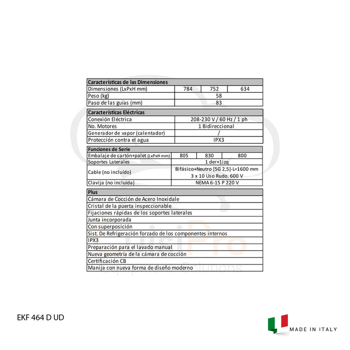 Horno de convección con inyección de vapor EF664GUD TekniKitchen