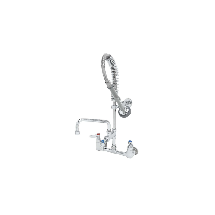 Llave Mezcladora Prelavado 8" Mini Grifo de Montaje a Pared Manguera 24" MPZ8WLN08 T&S Brass