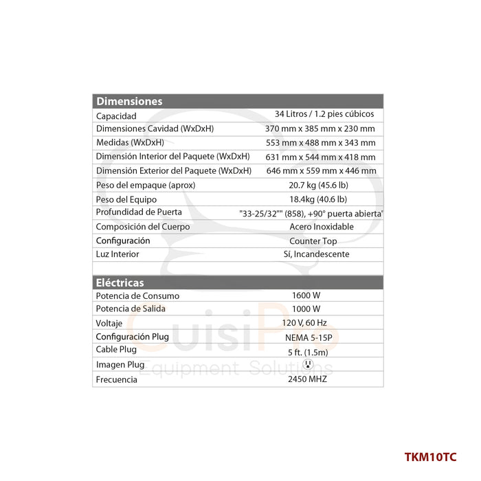 Microondas comercial trabajo medio TKM10TC TekniKitchen