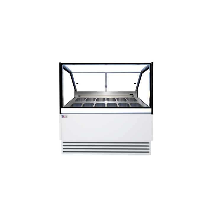Vitrina Expositora Blanca para Gelato 220 V 12 Insertos de 5 Litros TKN12GS TKN Iluminación LED Cristales Templados