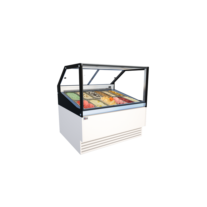Vitrina Expositora Blanca para Gelato 220 V 12 Insertos de 5 Litros TKN12GS TKN Iluminación LED Cristales Templados