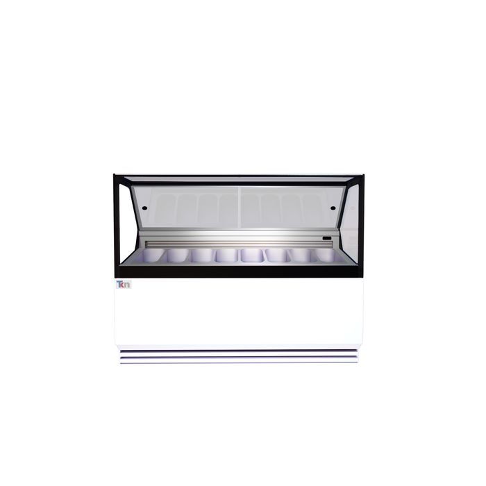 Vitrina Expositora Blanca para Gelato 110V 8 Insertos de 5 litros TKN8GS Iluminación LED Cristales Templados