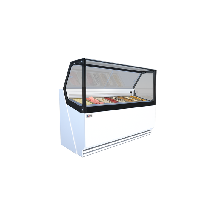 Vitrina Expositora Blanca para Gelato 110V 8 Insertos de 5 litros TKN8GS Iluminación LED Cristales Templados