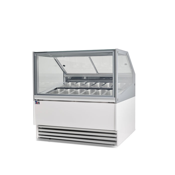 Vitrina Expositora Blanca para Gelato 220 V 12 Insertos de 5 Litros TKN12GS TKN Iluminación LED Cristales Templados
