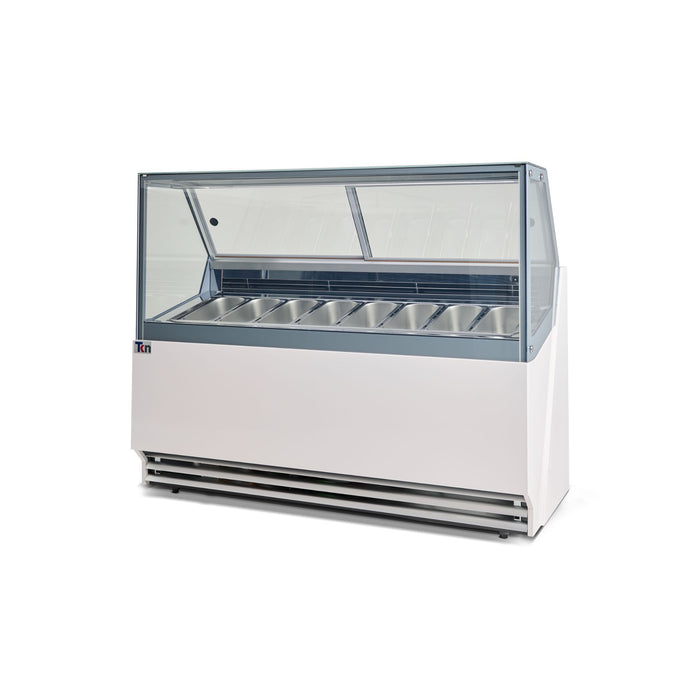 Vitrina Expositora Blanca para Gelato 110V 8 Insertos de 5 litros TKN8GS Iluminación LED Cristales Templados