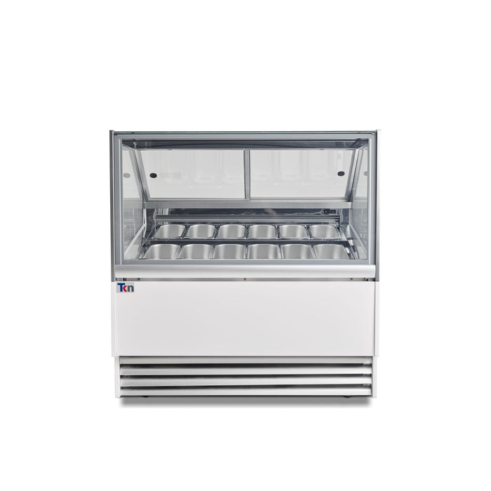 Vitrina Expositora Blanca para Gelato 220 V 12 Insertos de 5 Litros TKN12GS TKN Iluminación LED Cristales Templados