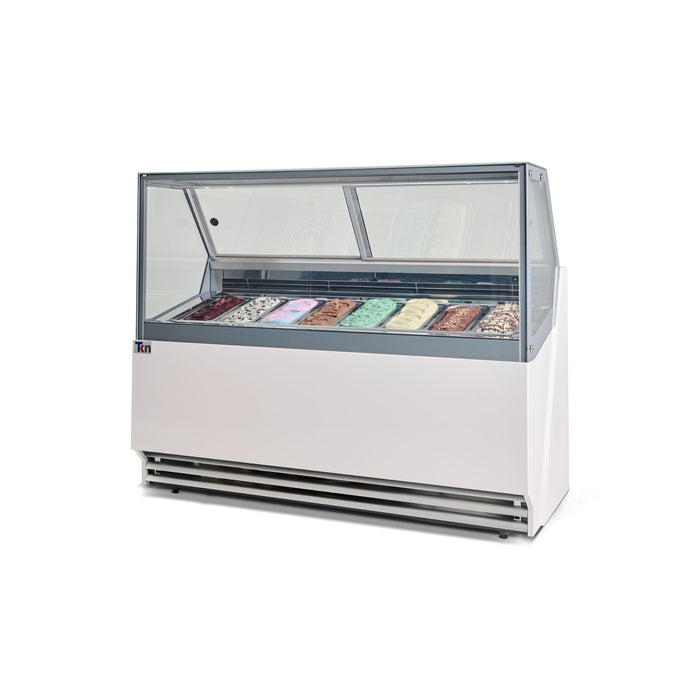 Vitrina Expositora Blanca para Gelato 110V 8 Insertos de 5 litros TKN8GS Iluminación LED Cristales Templados