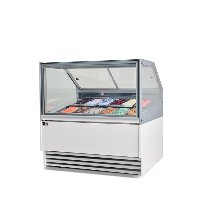 Vitrina Expositora Blanca para Gelato 220 V 12 Insertos de 5 Litros TKN12GS TKN Iluminación LED Cristales Templados