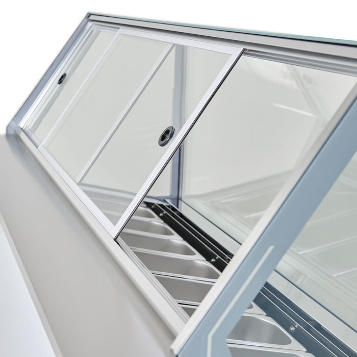 Vitrina Expositora Blanca para Gelato 110V 8 Insertos de 5 litros TKN8GS Iluminación LED Cristales Templados