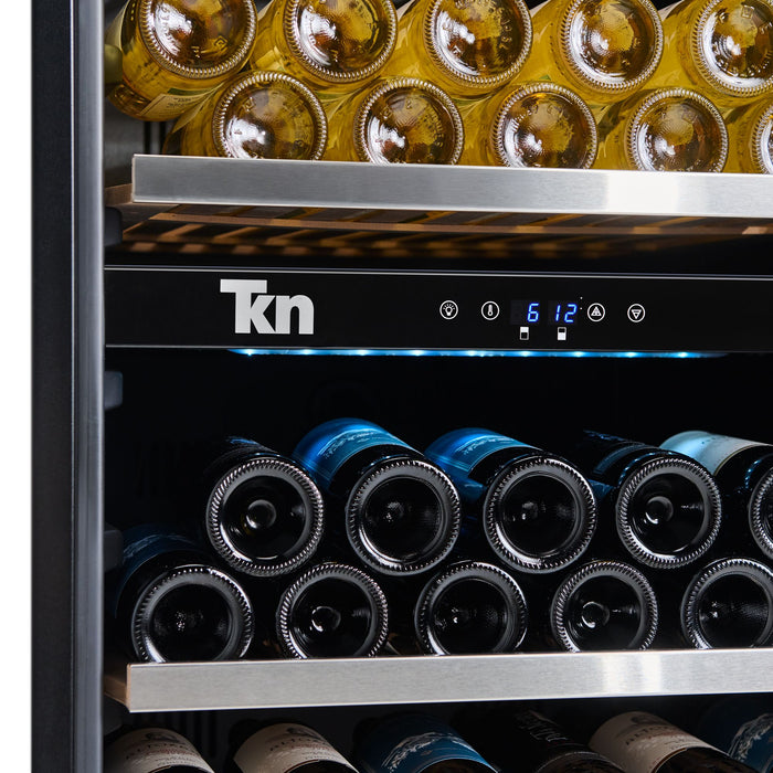 Cava de Vinos Doble Temperatura Capacidad 121 Botellas WC2T121 TKN Estantes de Madera Cava Empotrable o Freestanding