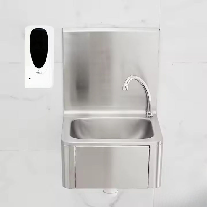 Lavamanos de Acero Inoxidable 304 de Montaje a Pared con Válvula de Rodilla, Contracanasta y Cuello SPKHW-LP Teknikitchen