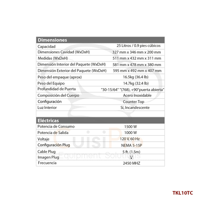 Microondas uso comercial trabajo ligero TKL10TC TekniKitchen